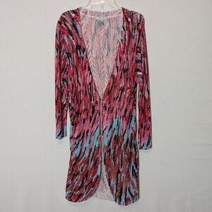 ALBERTO MAKALI Pink/Aqua Lightweight Stretchy Cardigan; Size L